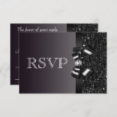 Black Sequins, Bow & Diamond UAWG Wedding RSVP Karte (Vorne/Hinten)