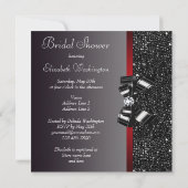 Black Sequins Diamond Bow Red Brautparty Einladung (Rückseite)
