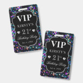 Black Sequins Glitzer Vintag Frame Birthday VIP Ausweis (Vorder- & Rückseite)