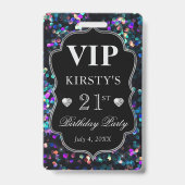Black Sequins Glitzer Vintag Frame Birthday VIP Ausweis (Rückseite)