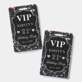 Black Sequins Glitzer Vintag Frame Birthday VIP Ausweis (Vorder- & Rückseite)