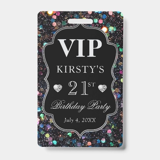 Black Sequins Glitzer Vintag Frame Birthday VIP Ausweis (Vorderseite)