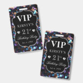 Black Sequins Glitzer Vintag Frame Birthday VIP Ausweis (Vorder- & Rückseite)