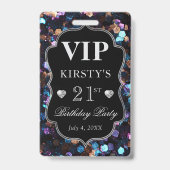 Black Sequins Glitzer Vintag Frame Birthday VIP Ausweis (Rückseite)