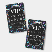 Black Sequins Glitzer Vintag Frame Birthday VIP Ausweis (Vorder- & Rückseite)