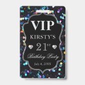 Black Sequins Glitzer Vintag Frame Birthday VIP Ausweis (Rückseite)