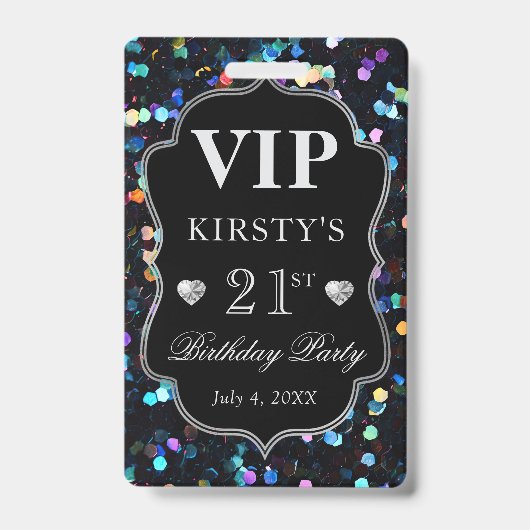 Black Sequins Glitzer Vintag Frame Birthday VIP Ausweis (Vorderseite)