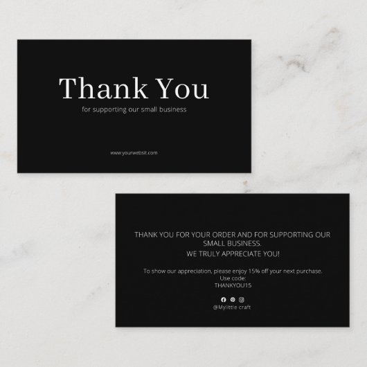 Black Serif Thank You Card Discount Code Business Visitenkarte (Vorne/Hinten)