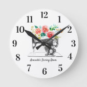 Black Sewing Machine White Floral Runde Wanduhr (Vorderseite)