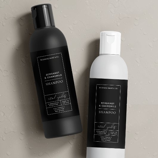 Black Shampoo Label Moderne Kosmetikverpackung Schaumweinetikett