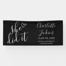 Black She has It Script Heart Graduation Party Banner