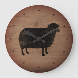 Black Sheep Silhouette Rustic Große Wanduhr