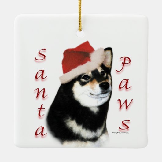 Black Shiba Inu Santa Paws Schlüsselanhänger Keramikornament (Rückseite)