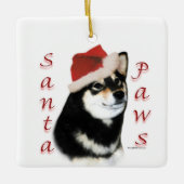 Black Shiba Inu Santa Paws Schlüsselanhänger Keramikornament (Vorderseite)