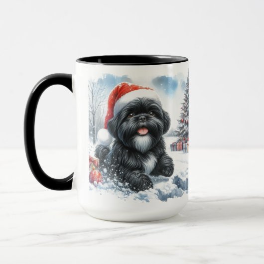 Black Shih Tzu Dashing Thru Snow Weihnachts-Tasse Tasse (Links)