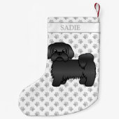 Black Shih Tzu Niedlich Cartoon Dog & Name Kleiner Weihnachtsstrumpf (Rückseite)