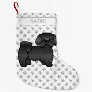 Black Shih Tzu Niedlich Cartoon Dog & Name Kleiner Weihnachtsstrumpf