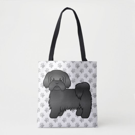 Black Shih Tzu Niedlich Cartoon Dog & Paws Tasche (Vorderseite)