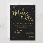 Black Shimmering Gold Calligraphy Holiday Party Einladung (Vorderseite)