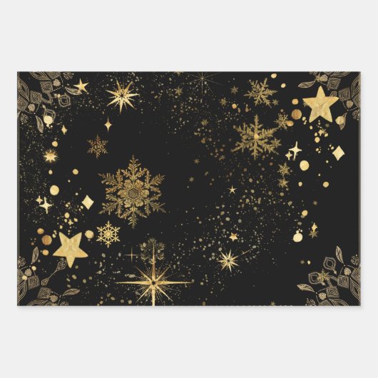 Black & Shimmering Gold Sternexplosionen & Stardus Geschenkpapier Set (Vorderseite 2)