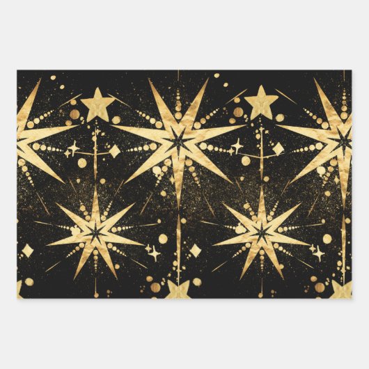 Black & Shimmering Gold Sternexplosionen & Stardus Geschenkpapier Set (Vorderseite)