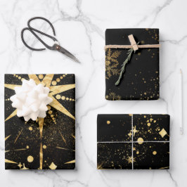 Black & Shimmering Gold Sternexplosionen & Stardus Geschenkpapier Set