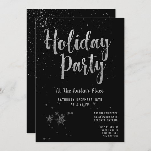 Black Shimmering Silver Holiday Party Einladung (Vorne/Hinten)