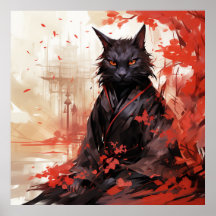 Black Shinobi Cat Meditation Japanische Kunst Anim