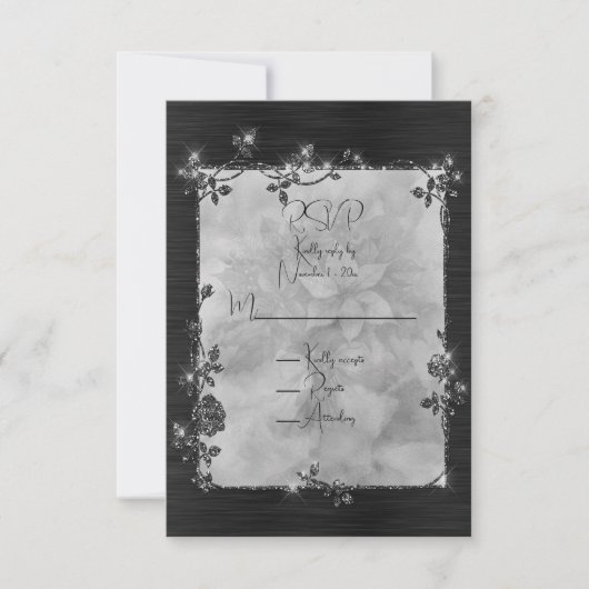 Black Shiny Elegant Sparkly Frame RSVP Karte (Vorderseite)