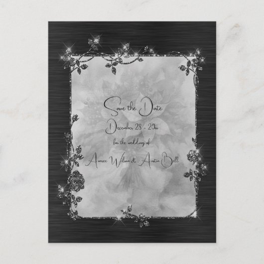 Black Shiny Elegant Sparkly Frame Save the Date Postkarte (Vorderseite)
