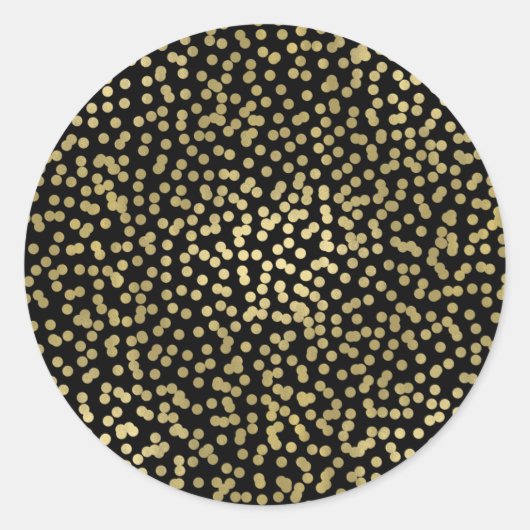 Black & Shiny Gold Dots Confetti Elegantes Chic Gl Runder Aufkleber (Vorderseite)