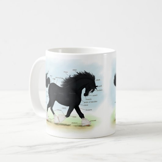 Black Shire Horse Educational Anatomical Chart Kaffeetasse (Vorderseite Links)