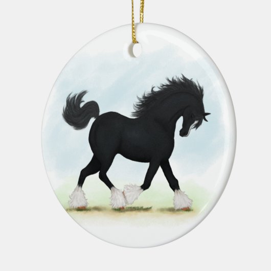 Black Shire Pferd mit Blaze und Strümpfen Keramik Ornament (Links)