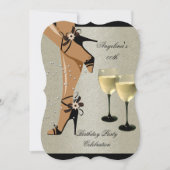 Black Shoes Wine Glass Geburtstagsparty Einladung (Vorderseite)