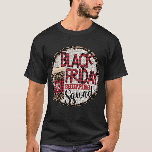 Black Shopping Friday Squad Leopard Buffalo Plaid  T-Shirt (Vorderseite)