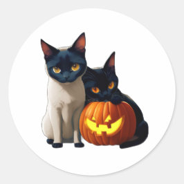 Black Siamese Cat Pumpkin Niedlich Kawaii Tiere Ha Runder Aufkleber