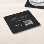 Black Signature Cocktail QR Code Wedding Coaster Rechteckiger Pappuntersetzer (angewinkelt)
