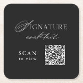 Black Signature Cocktail QR Code Wedding Coaster Rechteckiger Pappuntersetzer (Vorderseite)