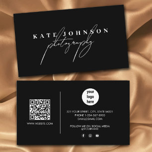 Black Signature Script QR Code Social Media Visitenkarte
