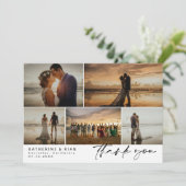 Black Signature Script Wedding Photos Thank You Dankeskarte (Stehend Vorderseite)