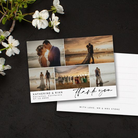 Black Signature Script Wedding Photos Thank You Dankeskarte