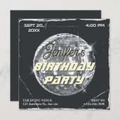 Black Silber Disco Party Ball Grunge Geburtstag Einladung (Vorne/Hinten)