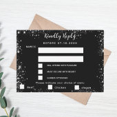 Black Silber Glitzer Menü wählt Hochzeit RSVP Mitteilungskarte