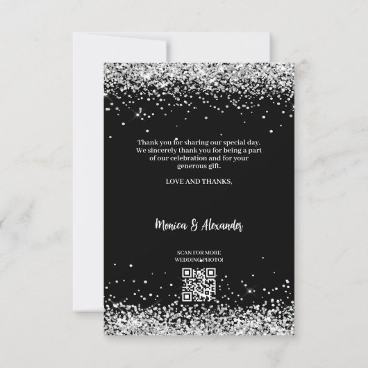 Black Silber Hochzeit Foto QR-Code danke Karte (Rückseite)