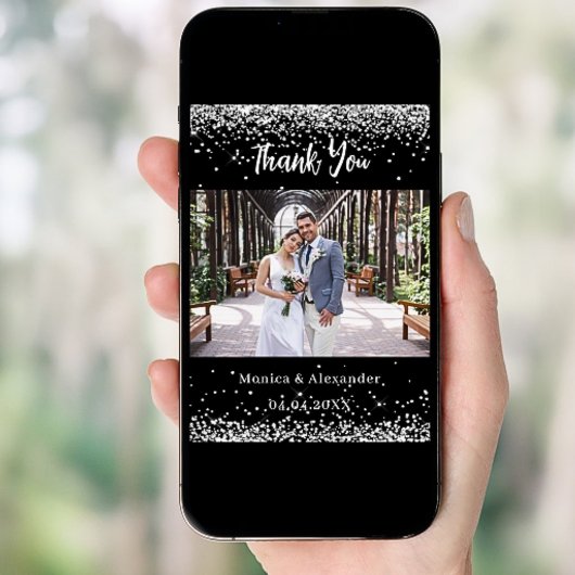 Black Silber Hochzeit Foto QR-Code danke Karte