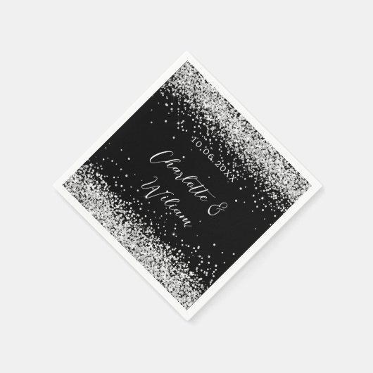 Black-Silber-Konfetti-Hochzeit Serviette (Ecke)