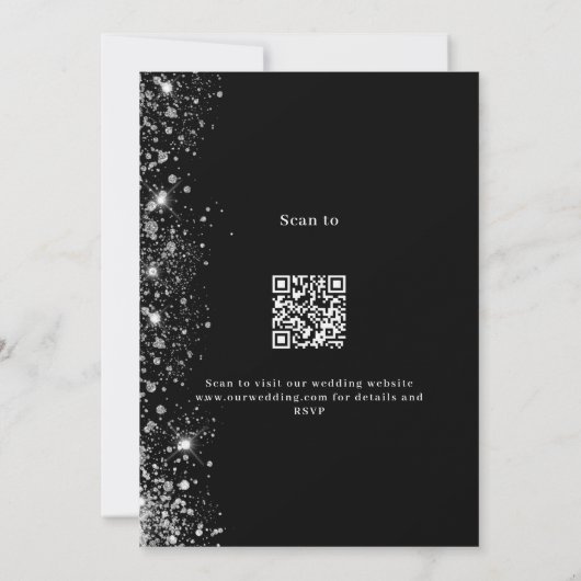 Black Silber QR UAWG Details Luxus Hochzeit Einladung (Rückseite)