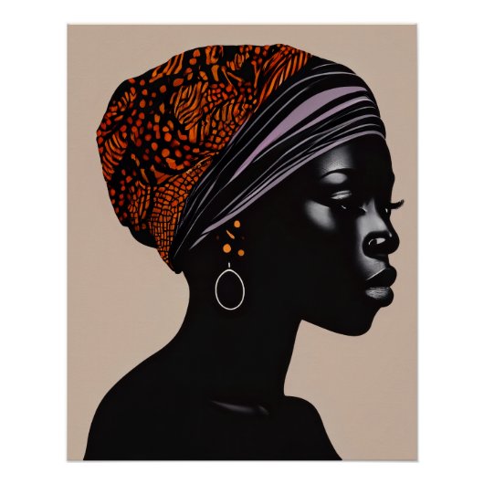 Black Silhouette African American Woman Head Wrap Poster (Vorderseite)