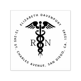 Black Silhouette Caduceus Registered Nurse RN Permastempel