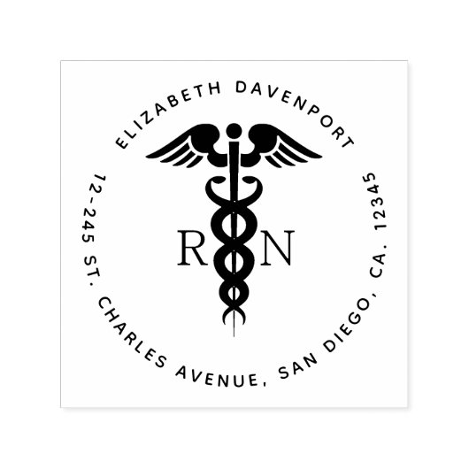 Black Silhouette Caduceus Registered Nurse RN Permastempel (Design)